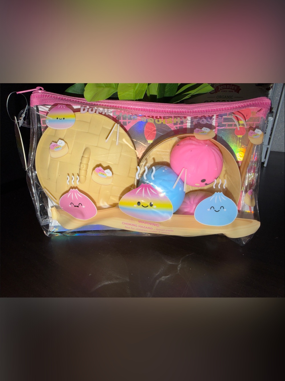 Toy set Pouch Clear Bag wth Three 3mini dumplings includes case & Chopsticks
